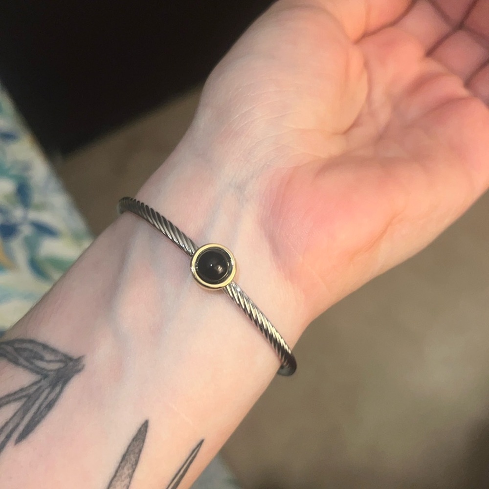 Silver and gold adjustable bangle